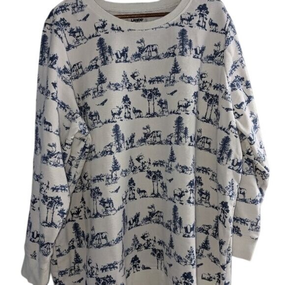 Lands End Womens 3X Serious Sweats Pullover Christmas Woodland Animal Print - Picture 1 of 8
